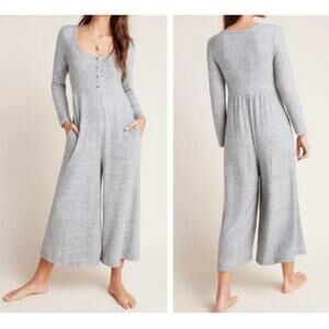Anthropologie Marisa Hacci Wide Leg Sleep Jumpsuit Romper Jersey Gray Sml Soft